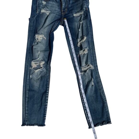 American Eagle Distressed Skinny Jeans Medium Wash Ripped Denim Casual Size 2 - Picture 7 of 7